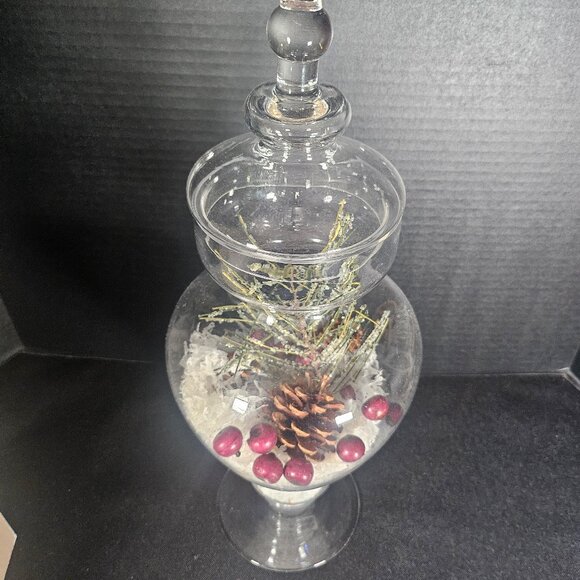 Elements Large Clear Apothecary Glass Jar With Faux Snow Pine Cones Berries - Picture 10 of 10